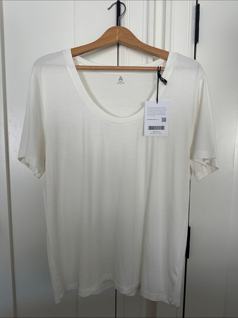 ABLE Mae Drapey Tee, soft white, women’s size large